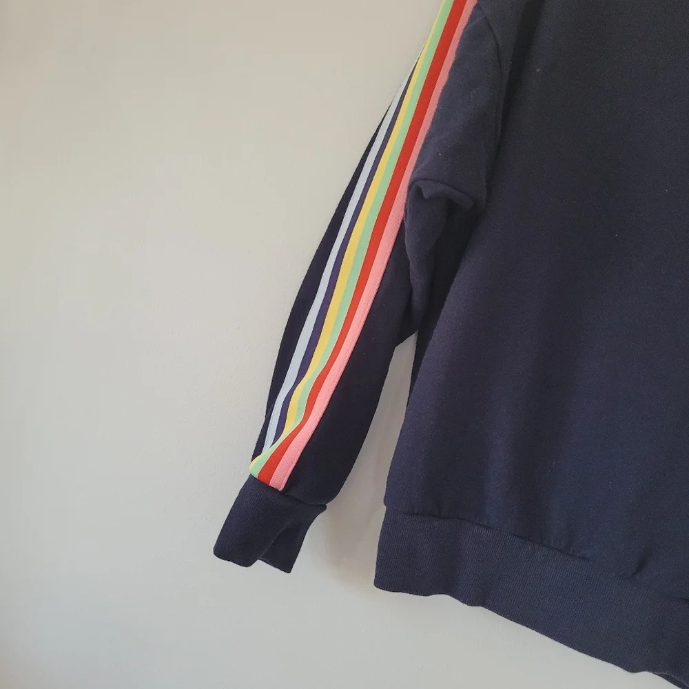 H&M L.O.G.G. Rainbow Striped Long Sleeve Crew Neck Dark Blue Sweatshirt - Picture 4 of 9